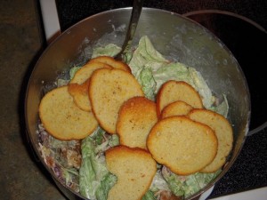 Adding the bagel chips